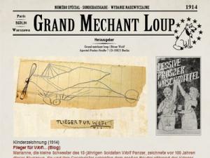 Ein Ausschnitt aus der Geschichte der Kommunikation Eine Zeitungsschlagzeile "Grand Mechant Loup" mit Flugzeugskizze