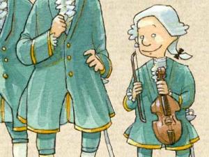 Der kleine Ludwig van Beethoven als Kind Ein Junge in Barock-Kleidung mit einer Geige in der Hand