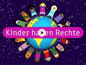 Kinder haben Rechte Kinder veschiedener Länder stehen rund um eine Erdkugel