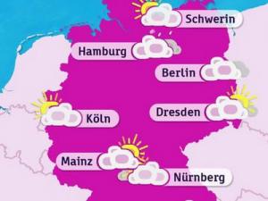 Auch ein Wetterbericht gehört zu den Kindernachrichten Eine rosafarbene Wetterkarte von Deutschland