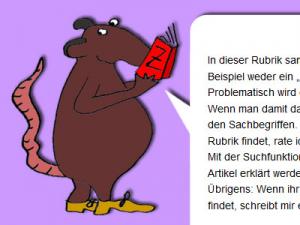 Ratte Klops liest im Literaturlexikon Eine Ratte mit Buch