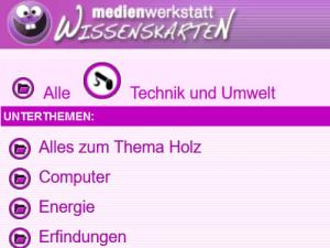Die Wissenskarten sind übersichtlich angeordnet Ein Ausschnitt aus dem Angebot der Wissenskarten