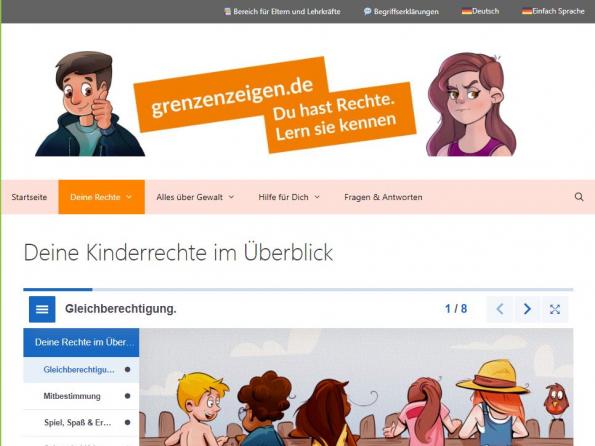 Screenshot grenzenzeigen.de Screenshot der Kinderseite grenzenzeigen.de