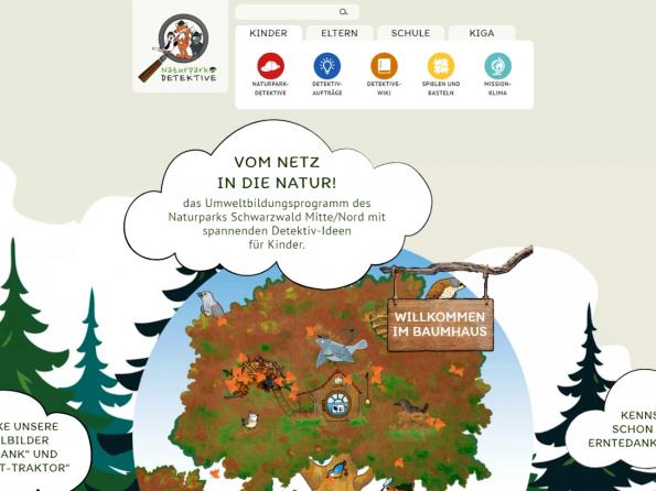 Screenshot Naturpark-Detektive Screenshot der Startseite der Naturpark-Detektive