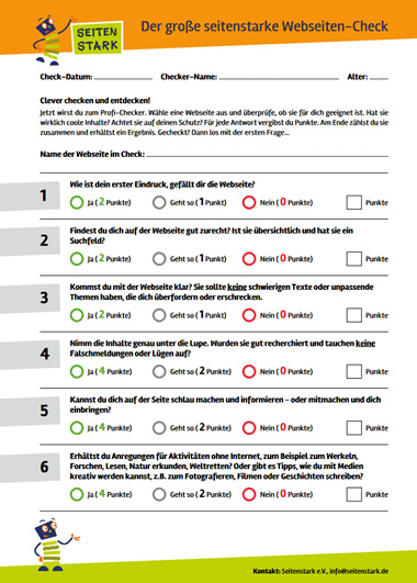 Abbildung der großen Checkliste für Kinder