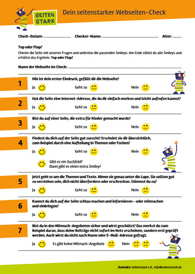 Abbildung der kleinen Checkliste für Kinder