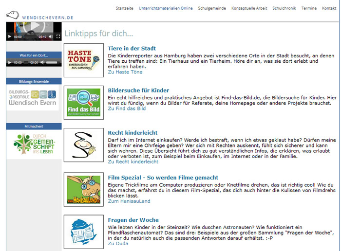 Beispiel: Einbindung in der Grundschul-Homepage Wendisch-Evern