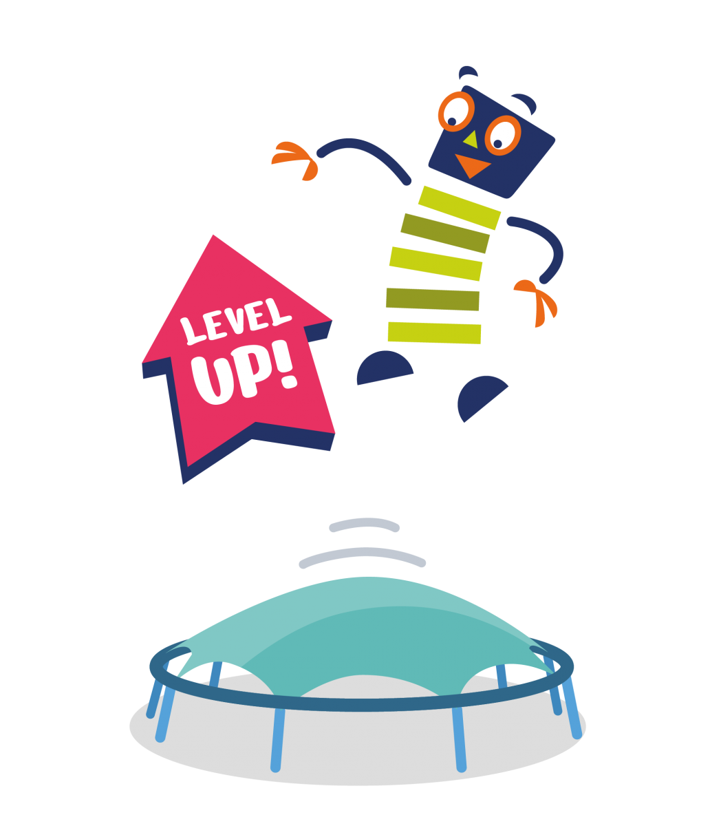 Starky hüpft auf Trampolin - Kinderrechte - Level Up!